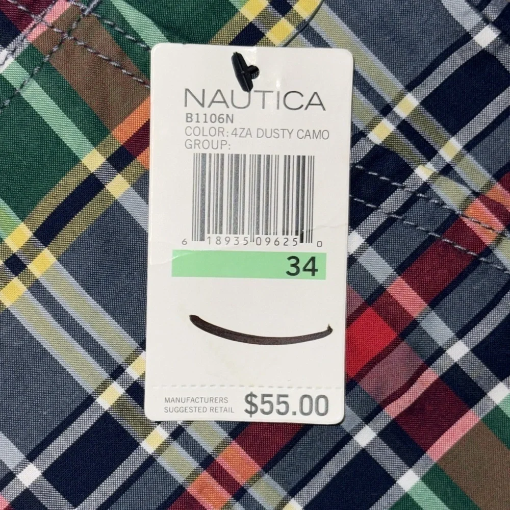 Nautica Plaid Cotton Plain Front Shorts SZ 34
